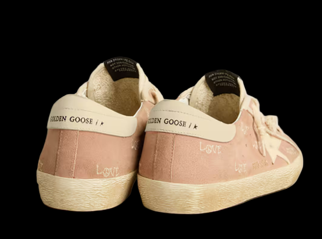 Man's ash rose sneakers with cream star and back + "Love" all over