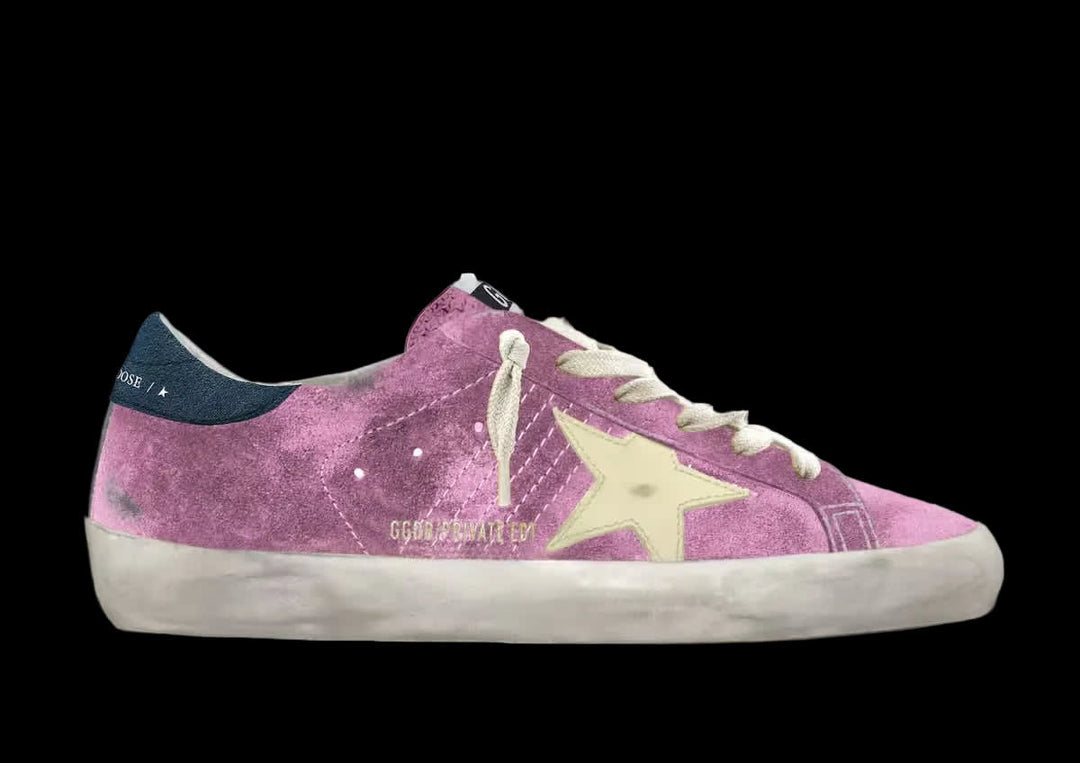 Women's super-star in fucsia suede with yellow star and blue heel tab