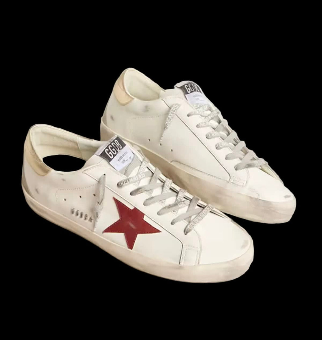 Man's Super-Star in white nappa with red star and gold heel tab