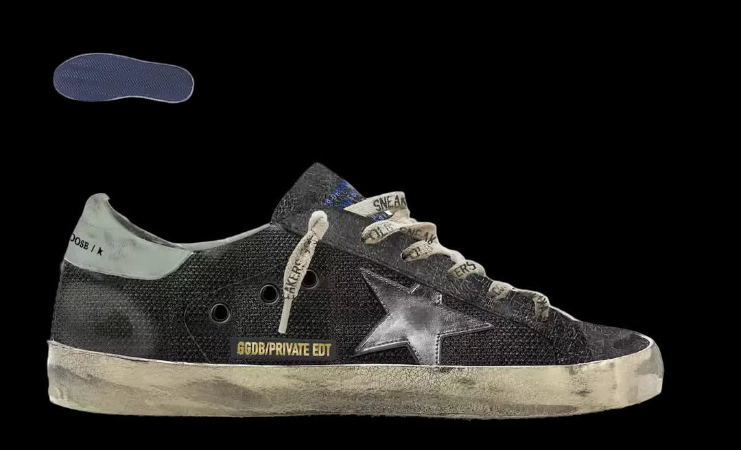 Men's Super-Star in black mesh with anthracite laminated leather star