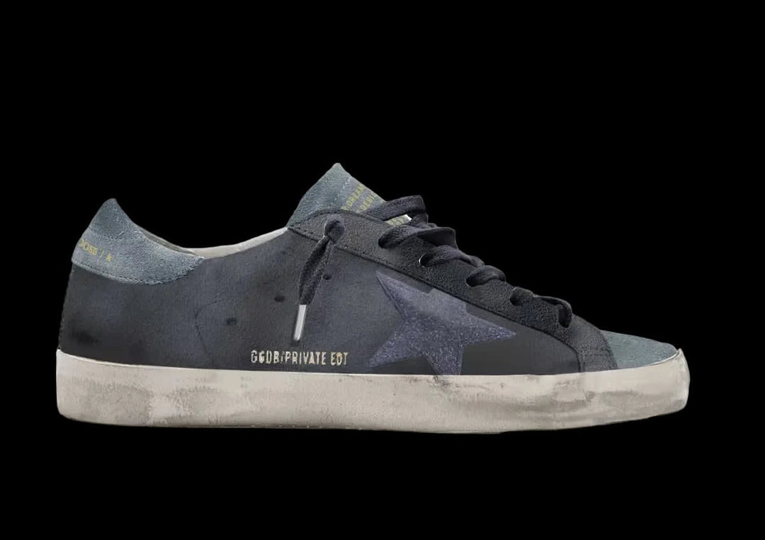 Women's Super-Star in dark blue suede with star and blue suede heel tab