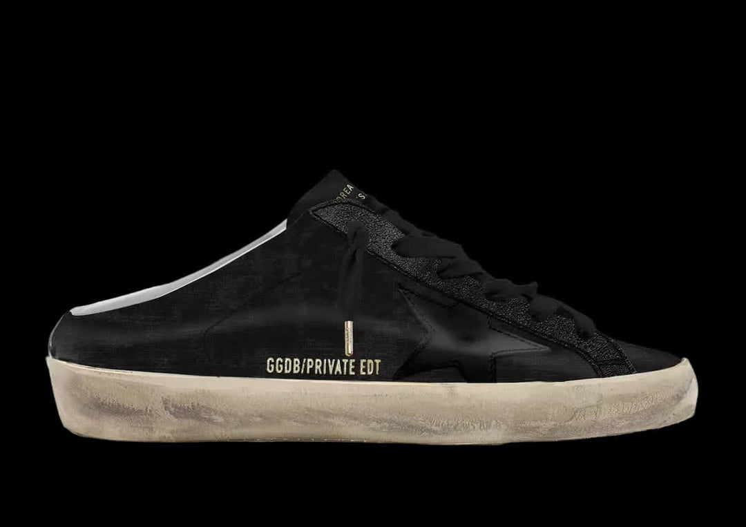 Women's Super-Star Sabot in Black Velvet with Black Leather Star
