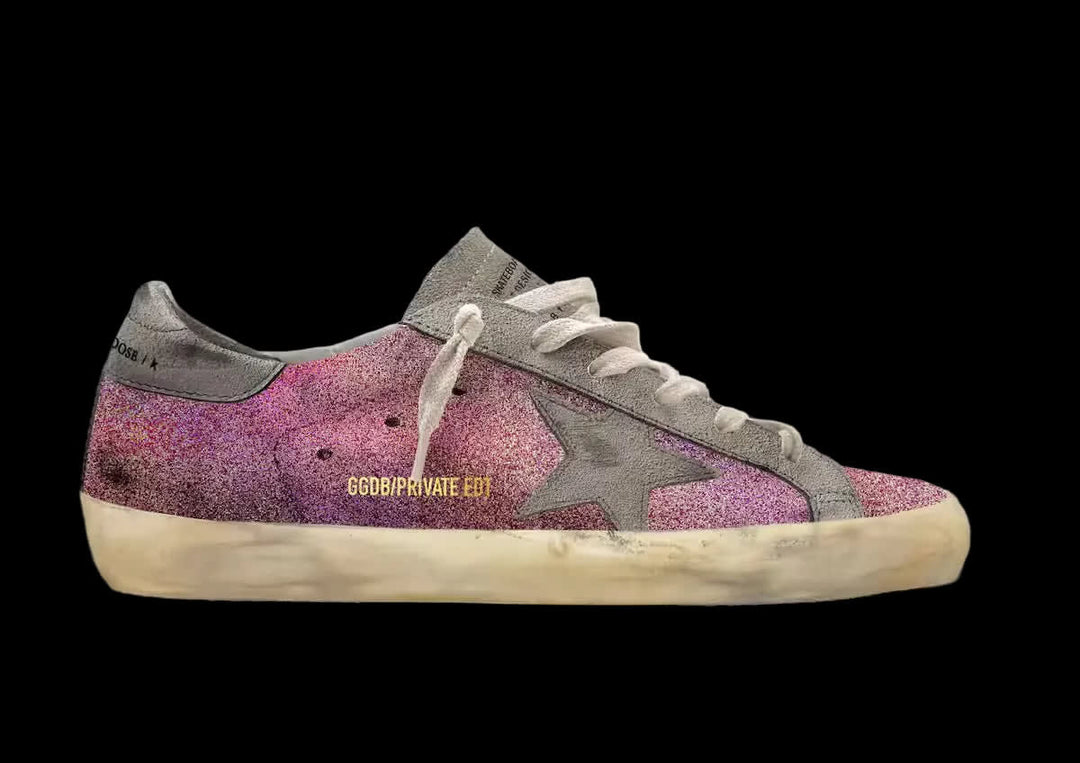 Super-Star in fucsia glitter and dirty ice suede