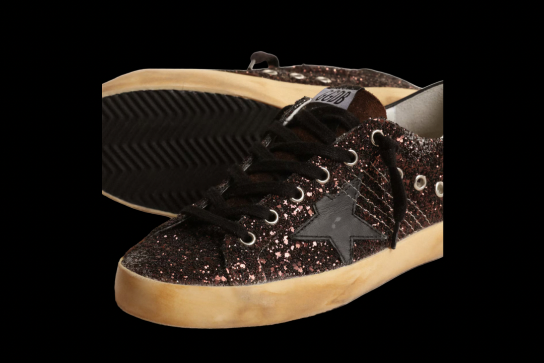 Super-Star in brown glitter with black leather star and heel tab