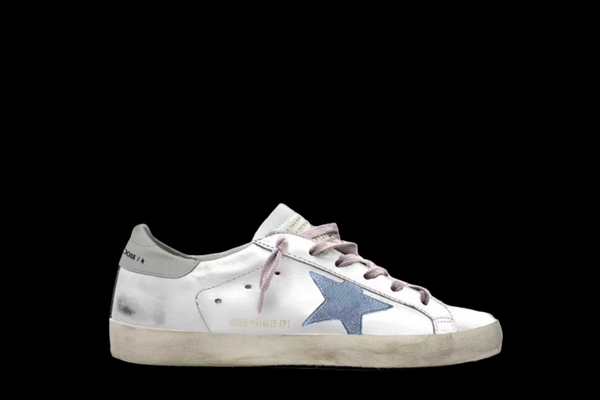Women's Super Star in white leather with blue suede star