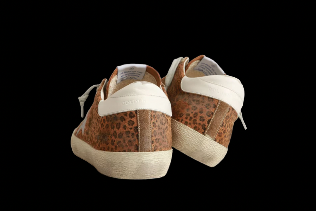 Leopard print SuperStar with white heel tab and silver star