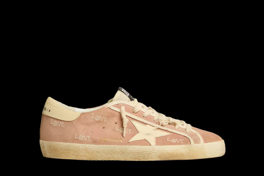 Man's ash rose sneakers with cream star and back + "Love" all over