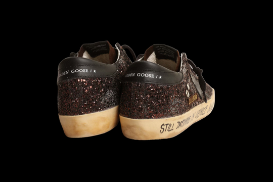 Super-Star in brown glitter with black leather star and heel tab