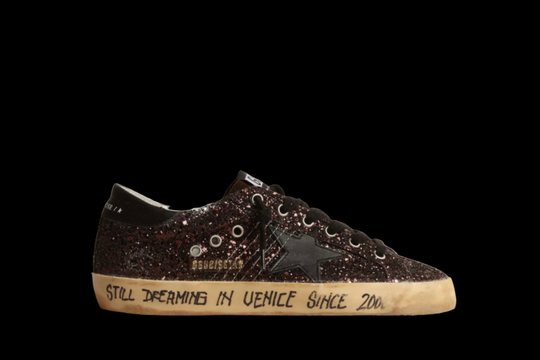 Super-Star in brown glitter with black leather star and heel tab