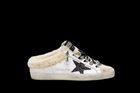 Super-Star Sabot in white leather with black glitter star