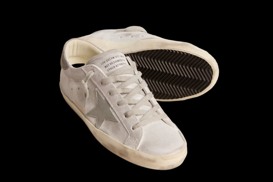 Super-Star sneakers in gray-white glitter-effect leather with leather star