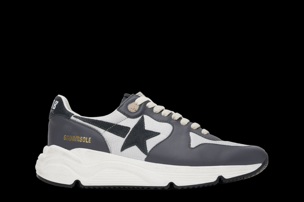 Men running sole in gray nylon and black nappa leather with a black suede star
